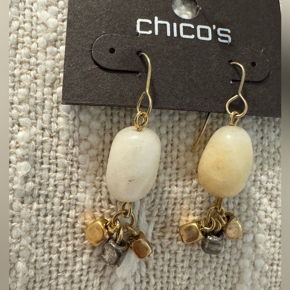 0219-Chico's Gold and Cream Dangle Earrings